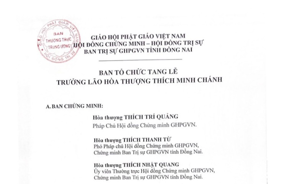 Ban Tổ chức tang lễ Trưởng lão Hòa thượng Thích Minh Chánh