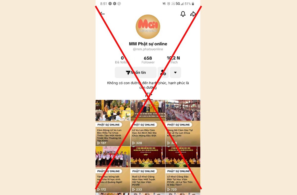 Thông báo về việc có tài khoản TikTok mạo danh Phật Sự Online