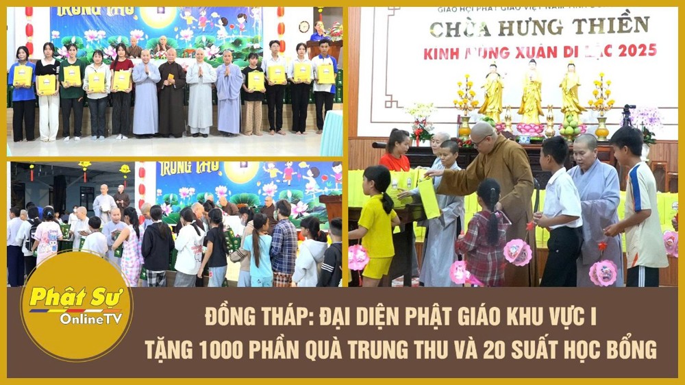 [Video] Đồng Tháp: Đại diện Phật giáo khu vực I tặng 1000 phần quà Trung thu và 20 suất học bổng