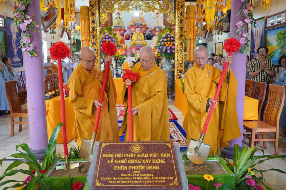 Đồng Tháp: Lễ khởi công xây dựng Chánh điện chùa Phước Long, ấp Xuân Sắc, xã Hiệp Đức