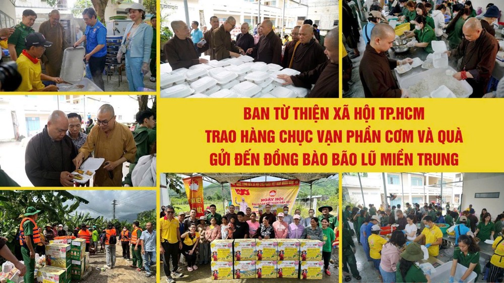 [Video] Ban Từ thiện xã hội TP.HCM trao hàng chục vạn phần cơm và quà gửi đến đồng bào bão lũ miền Trung