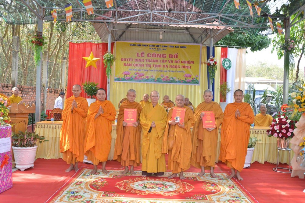 Tây Ninh:  Lễ công bố quyết định thành lập và bổ nhiệm Ban Quản trị Tịnh xá Ngọc Bình, phường Bình Minh.
