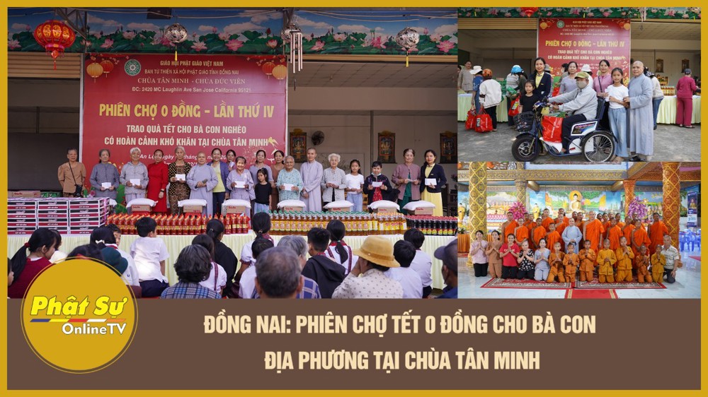 [Video] Đồng Nai: Phiên chợ Tết 0 đồng cho bà con địa phương tại chùa Tân Minh