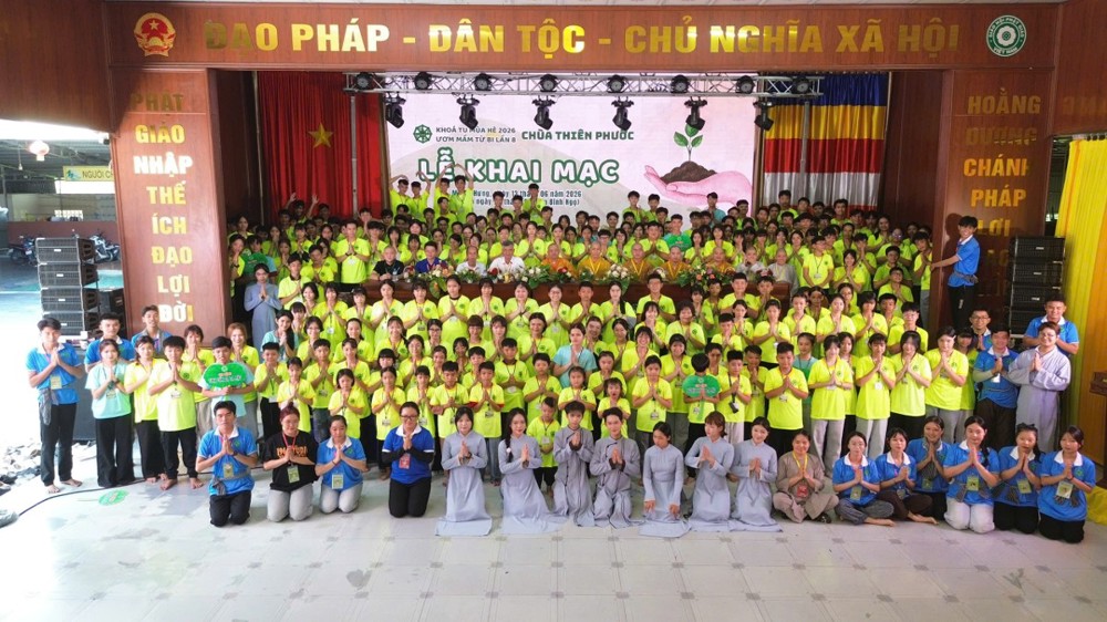 Đồng Tháp: Khai mạc khóa tu mùa hè "Ươm mầm Từ bi” lần thứ VIII tại chùa Thiên Phước (xã Mỹ  An Hưng)