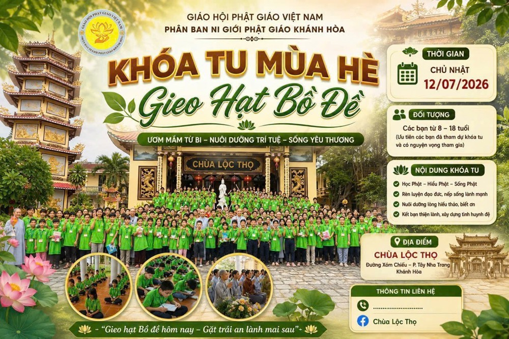 Khánh Hòa: Phân ban Ni giới tỉnh tổ chức Khóa sinh hoạt Phật pháp mùa hè "Gieo hạt Bồ đề” dành cho thanh thiếu niên, học sinh tại chùa Lộc Thọ 