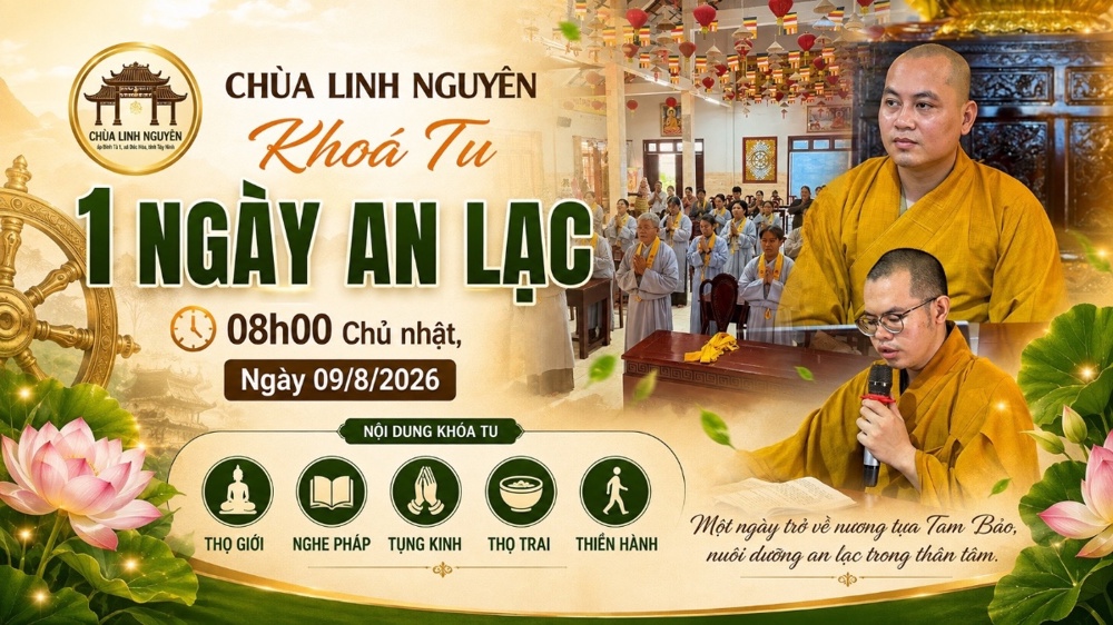 Tây Ninh: Chùa Linh Nguyên tổ chức Khóa tu Một Ngày An Lạc kỳ 10 năm Bính Ngọ