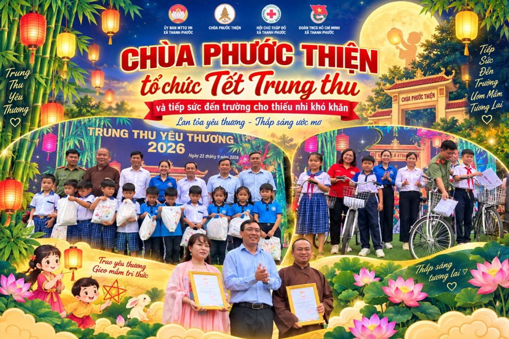 Vĩnh Long: Chùa Phước Thiện tổ chức Tết Trung thu và tiếp sức đến trường cho thiếu nhi khó khăn