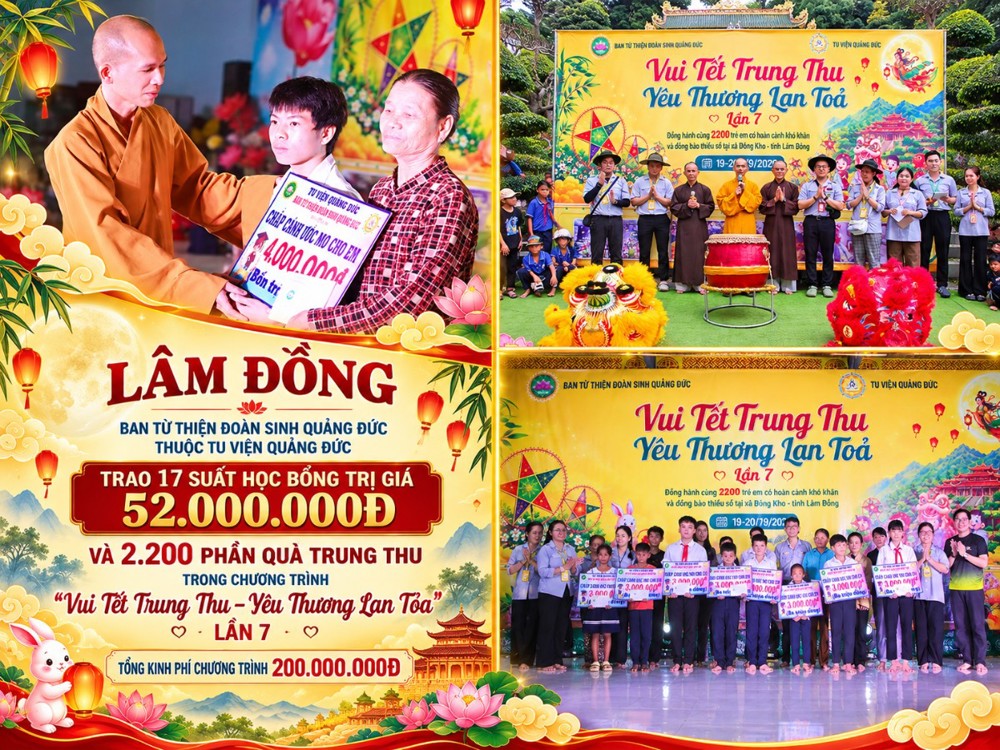 [Video] Lâm Đồng: Tu viện Quảng Đức trao 17 suất học bổng và 2.200 phần quà Trung thu trong chương trình “Vui Tết Trung Thu – Yêu Thương Lan Tỏa” lần 7 